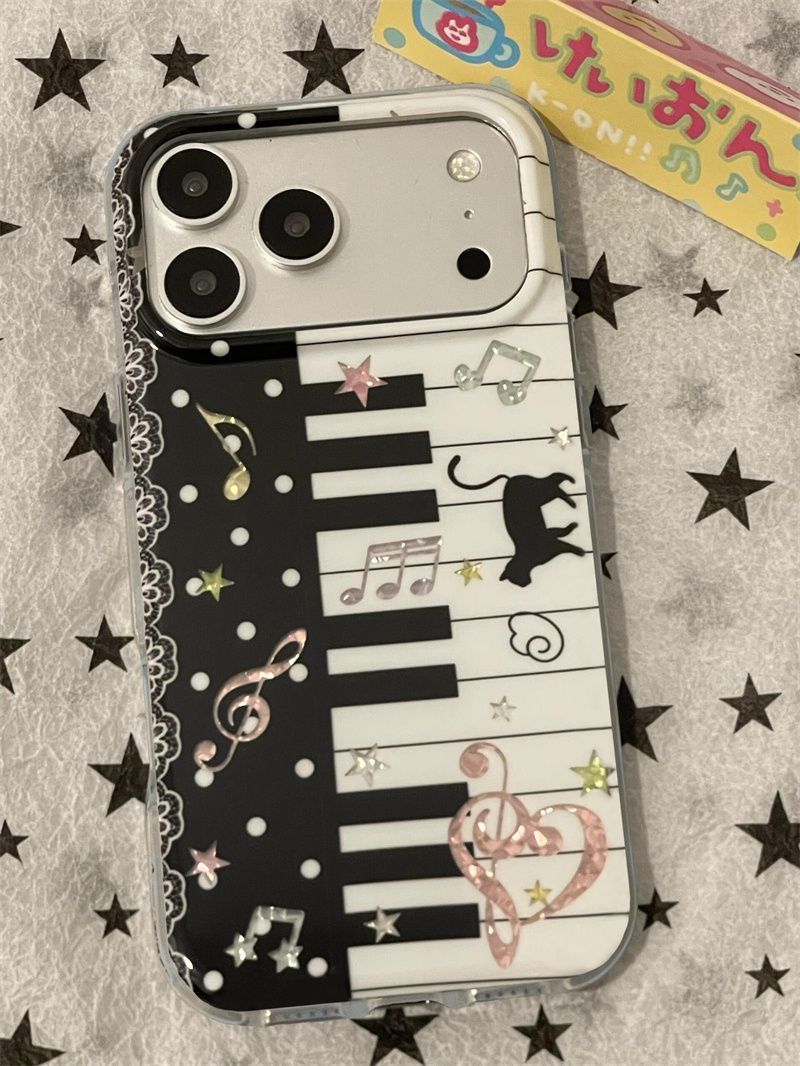 Phone Cases Xr Iphone - Czarno-białe nuty muzyczne na pianinie Kot